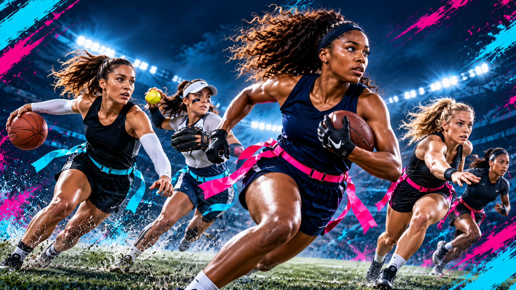 Women's flag football athlete in action