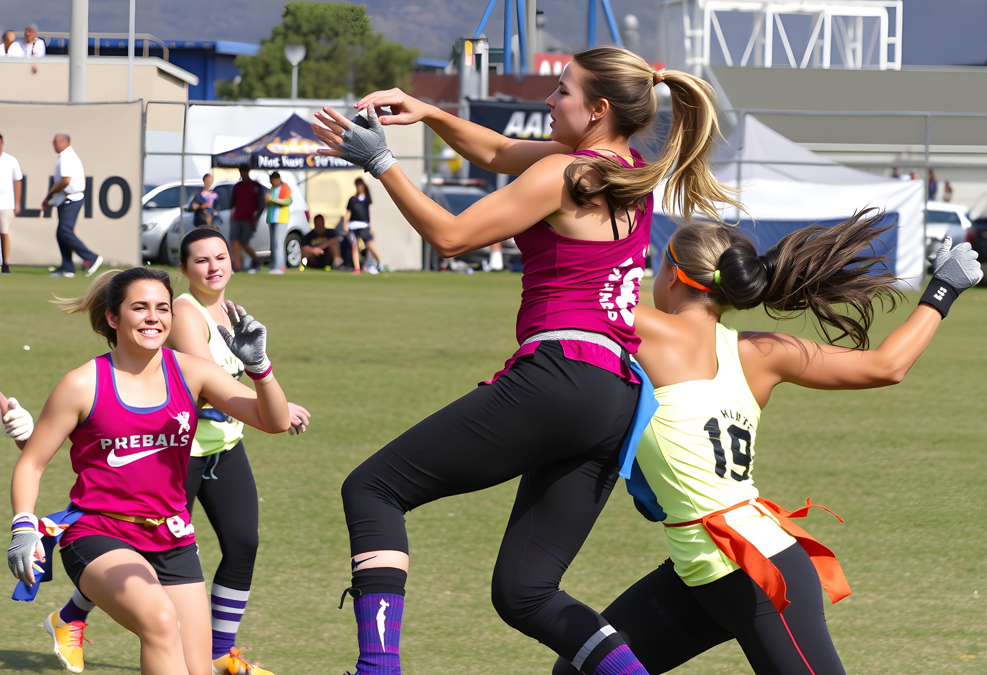 Women’s flag football players competing in a game